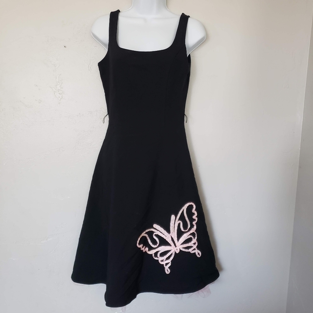 Speechless Vintage Y2K Black Tank Top Dress Pink Butterfly Tulle Size 5 90s Baby